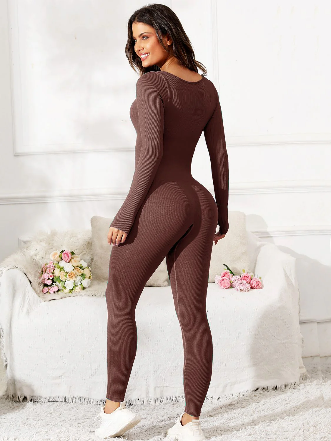 Scoop Neck Long Sleeve Active Jumpsuit - Image 10