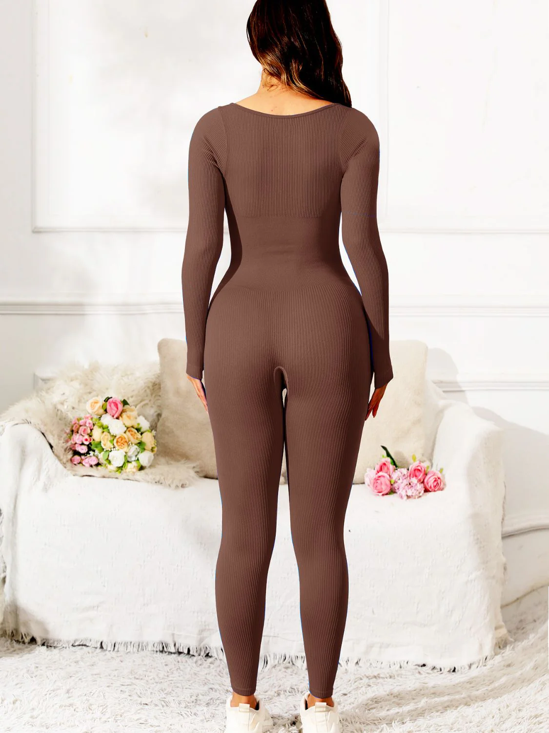 Scoop Neck Long Sleeve Active Jumpsuit - Image 11