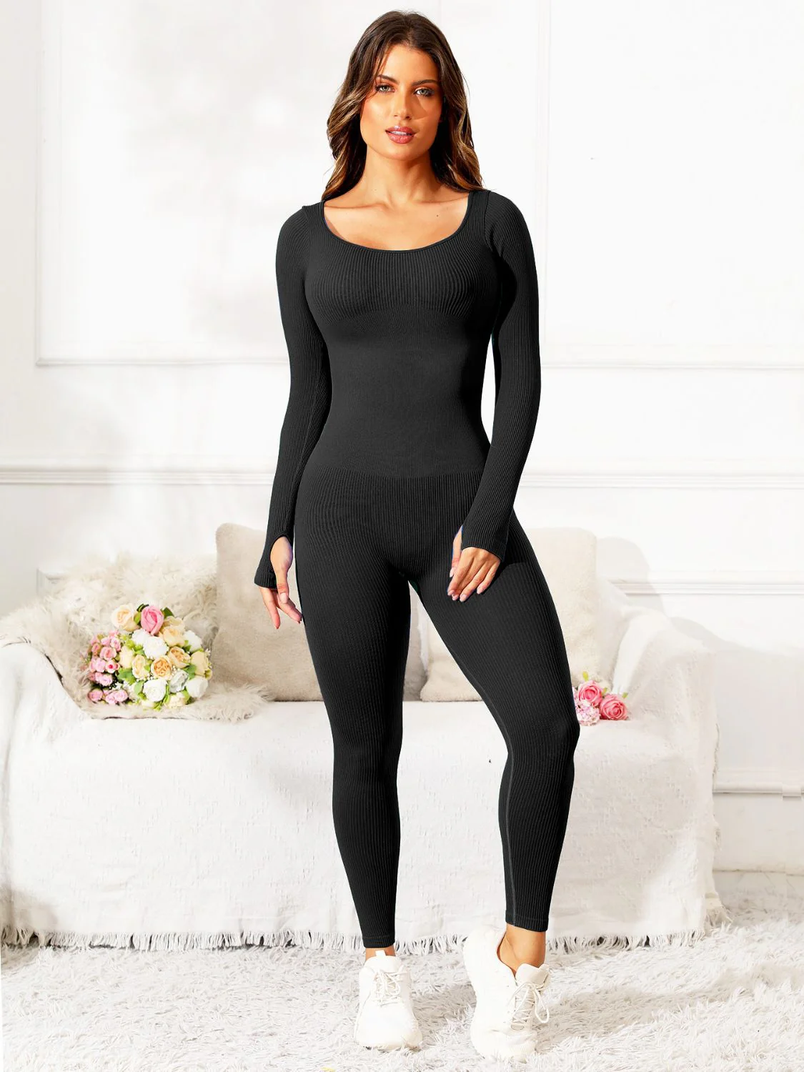 Scoop Neck Long Sleeve Active Jumpsuit - Image 12