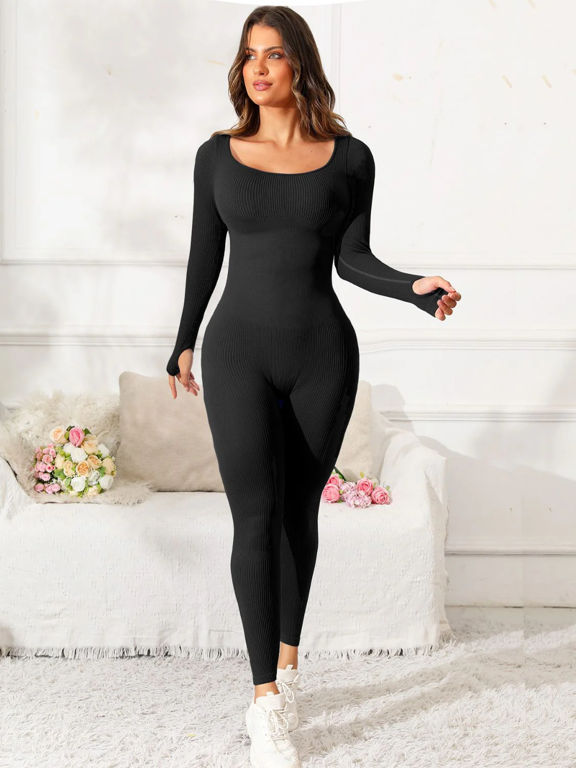 Scoop Neck Long Sleeve Active Jumpsuit - Image 13