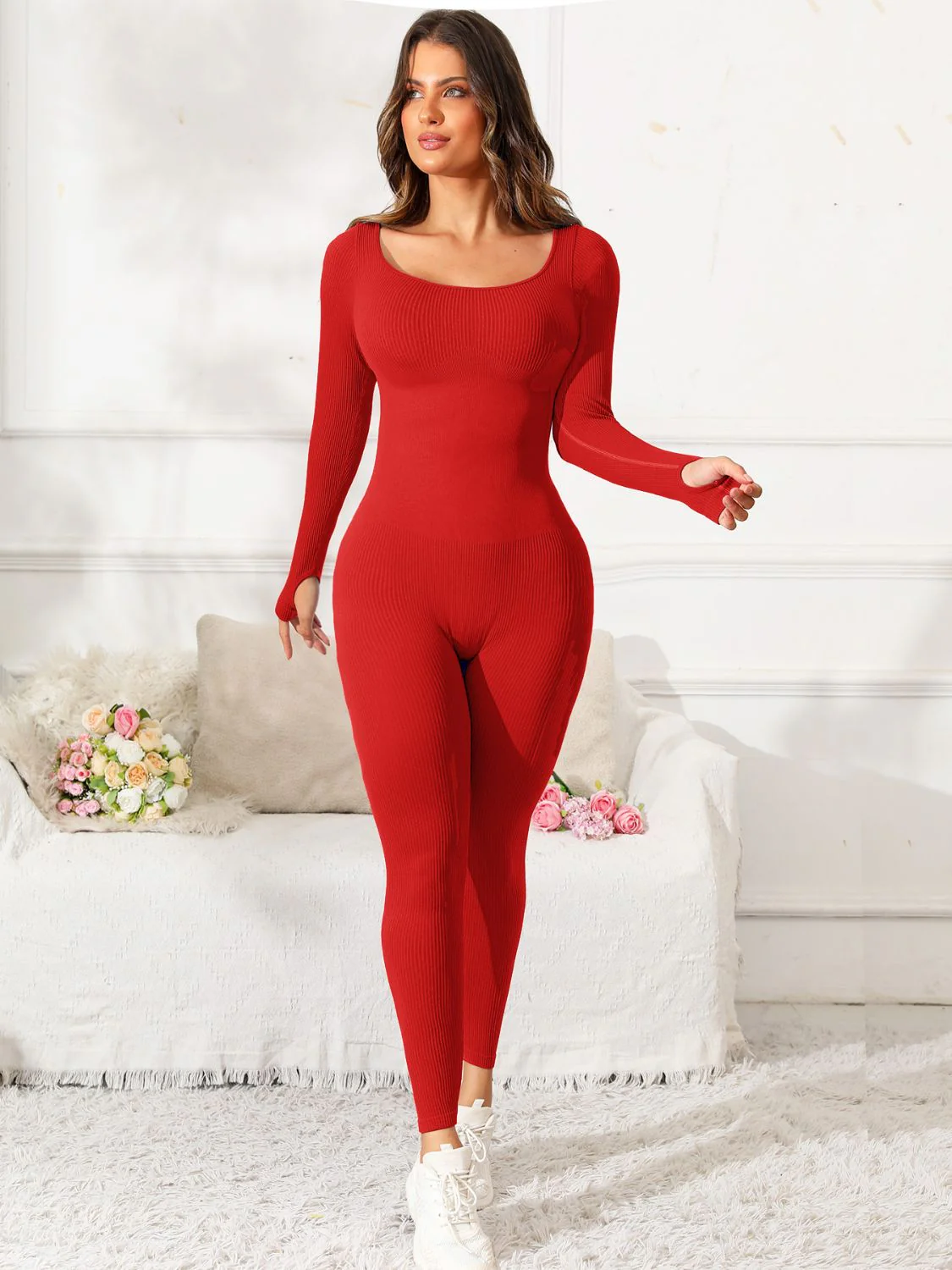 Scoop Neck Long Sleeve Active Jumpsuit - Image 15