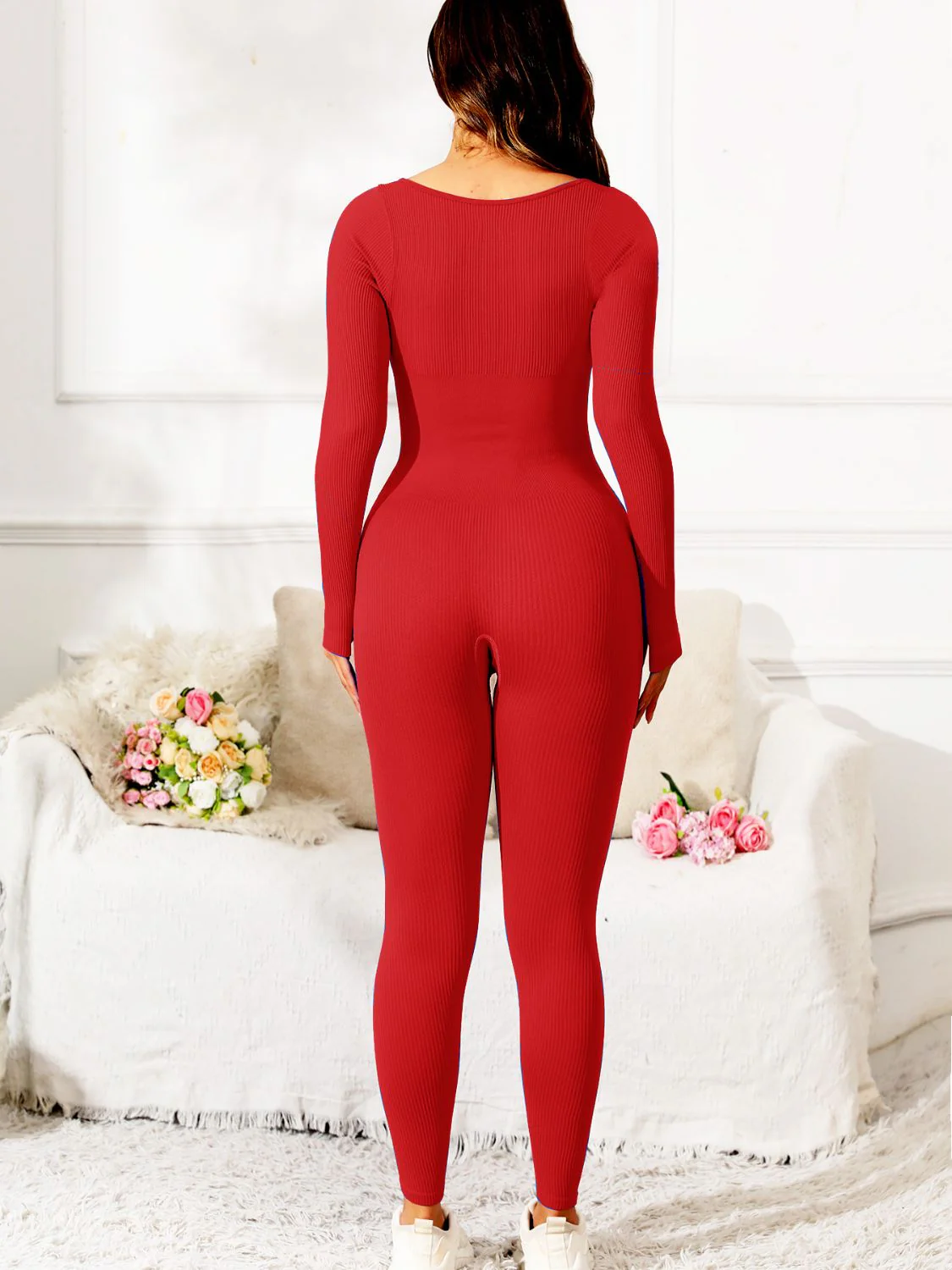 Scoop Neck Long Sleeve Active Jumpsuit - Image 17