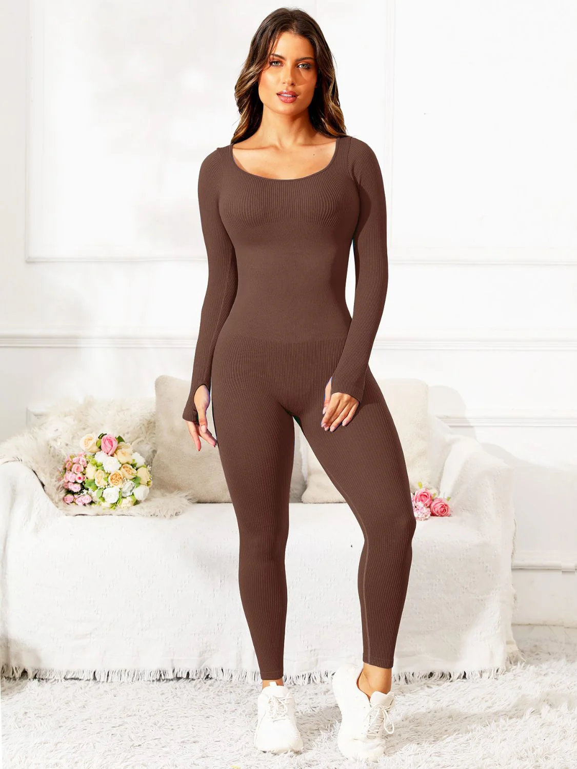 Scoop Neck Long Sleeve Active Jumpsuit - Image 8