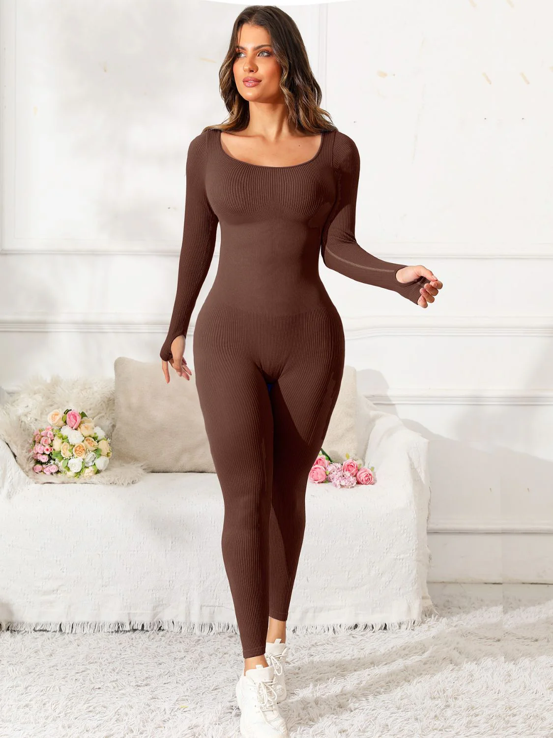 Scoop Neck Long Sleeve Active Jumpsuit - Image 9