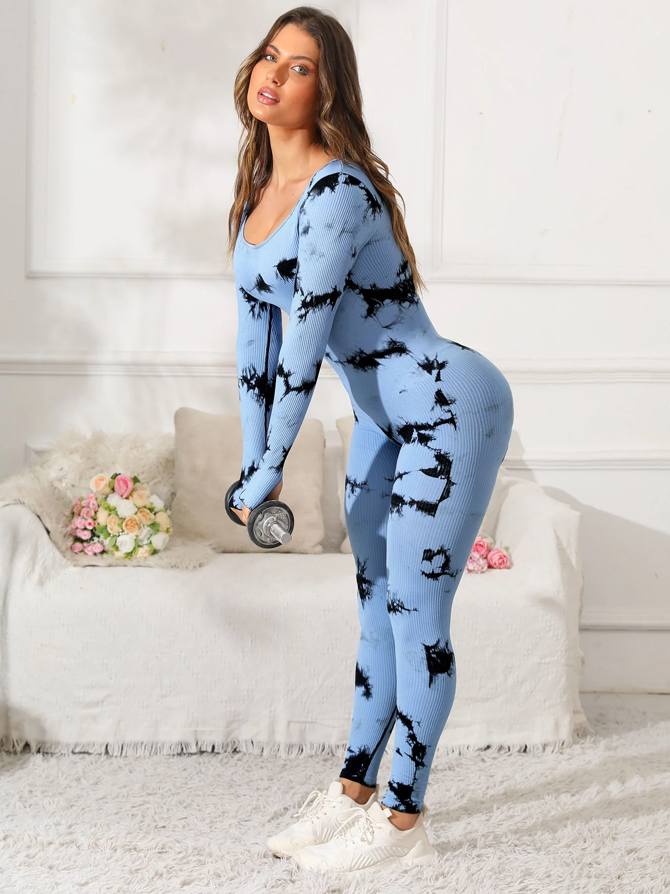 Scoop Neck Long Sleeve Active Jumpsuit - Image 10