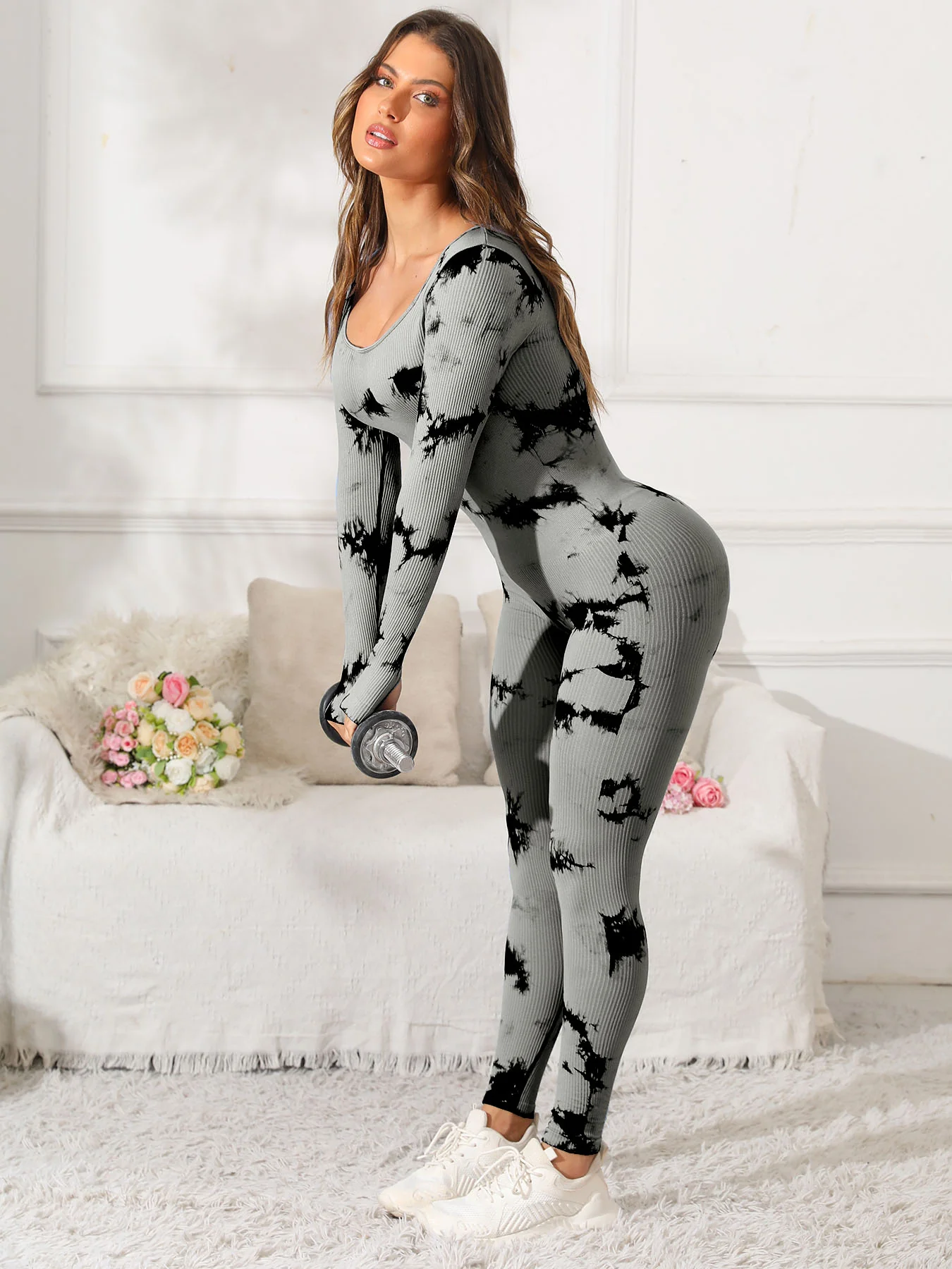 Scoop Neck Long Sleeve Active Jumpsuit - Image 9