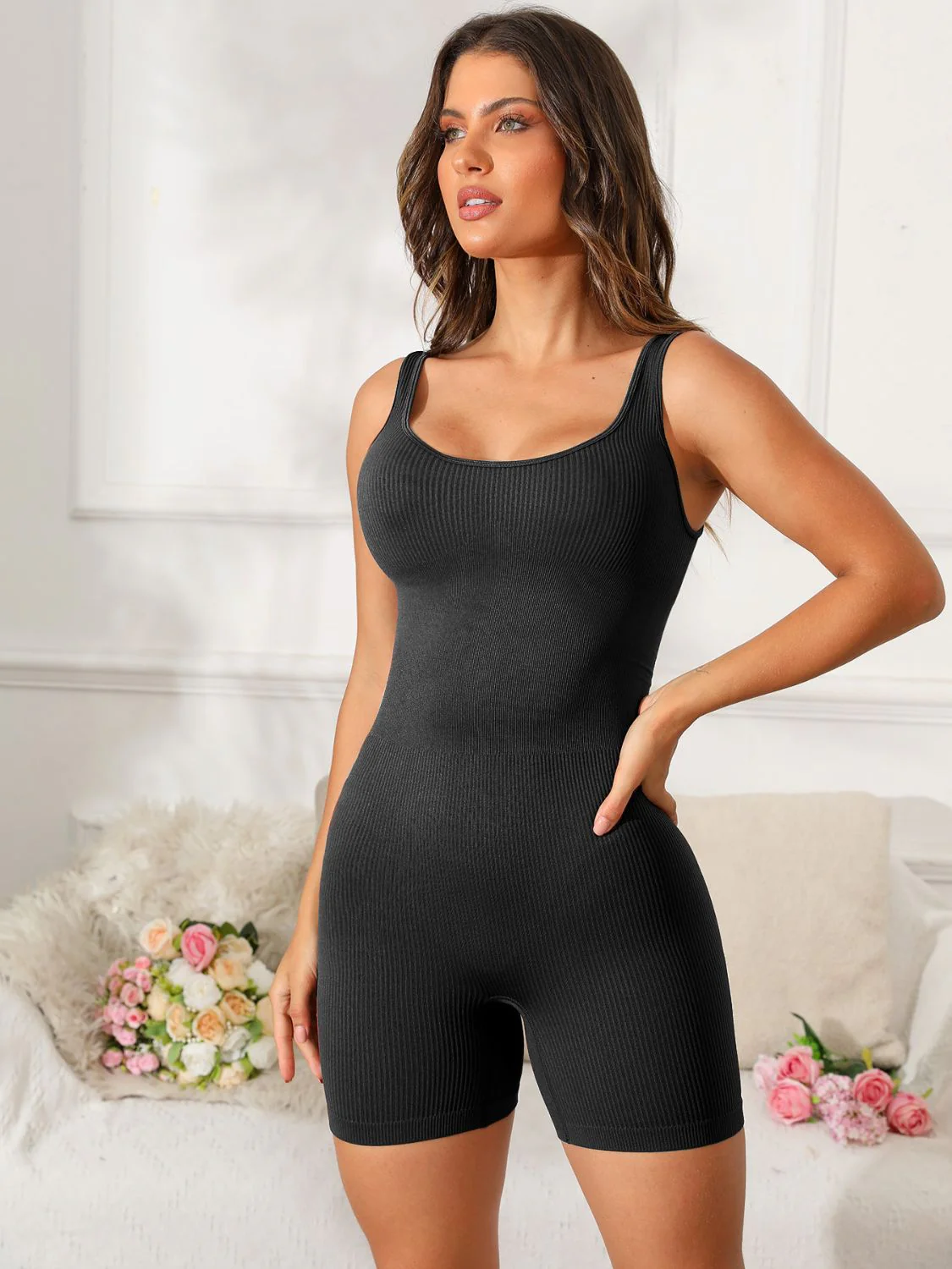 Scoop Neck Wide Strap Active Romper - Image 7