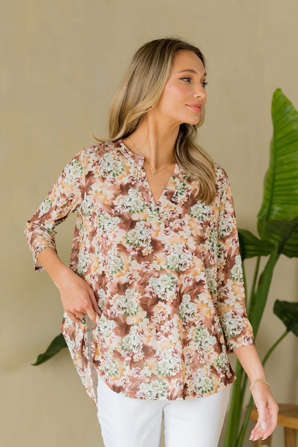 Sew In Love Full Size Wrinkle-Free Floral Notched Top - Image 3