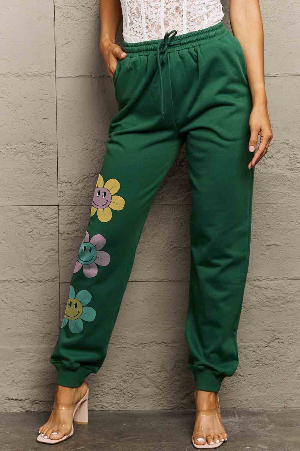 Simply Love Simply Love Full Size Drawstring Flower Graphic Long Sweatpants - Image 4