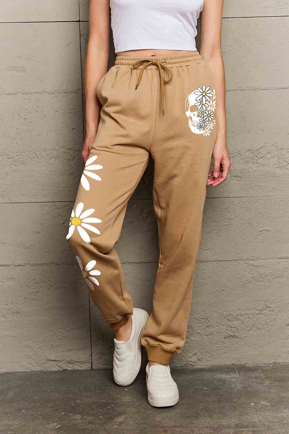 Simply Love Simply Love Full Size Drawstring Flower & Skull Graphic Long Sweatpants - Image 4