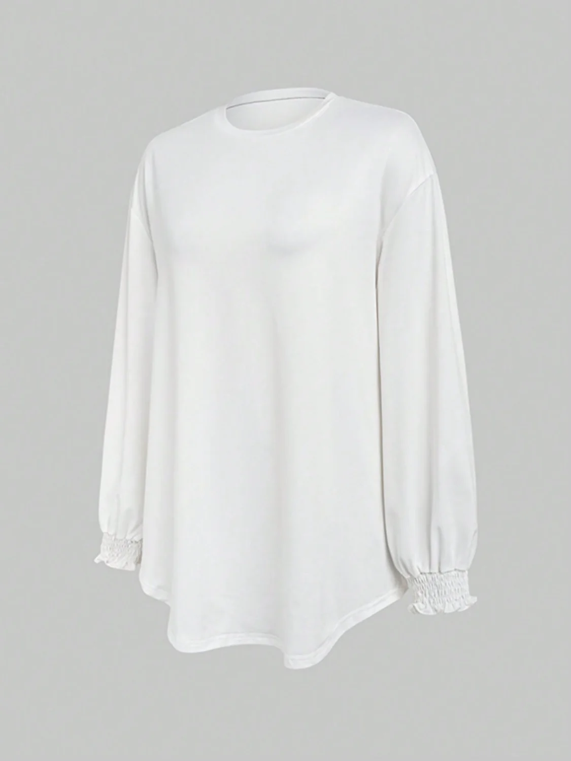 Smocked Cuff Round Neck Long Sleeve T-Shirt - Image 3
