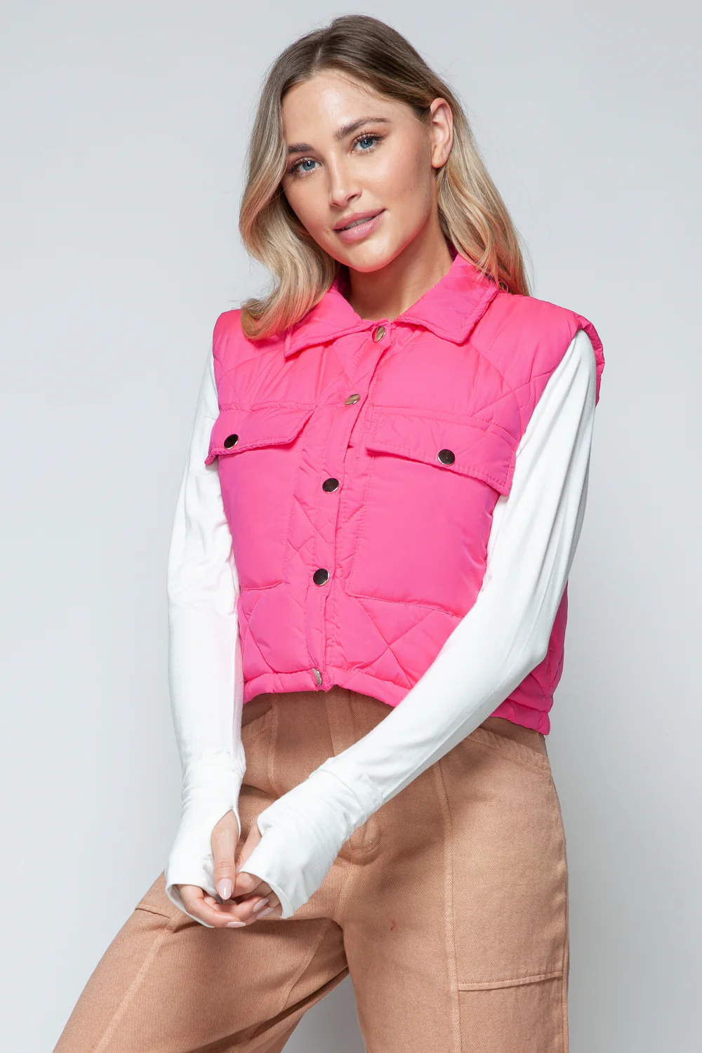 Snobbish Snap Down Quilted Crop Vest - Image 5