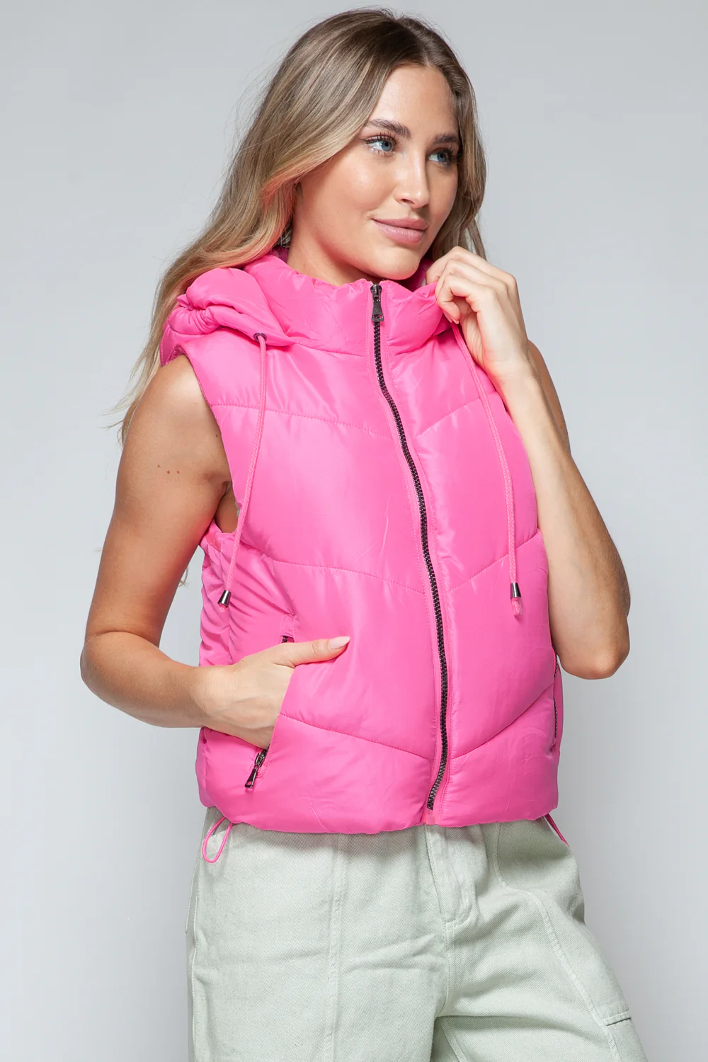 Snobbish Zip Up Quilted Hooded Vest - Image 4