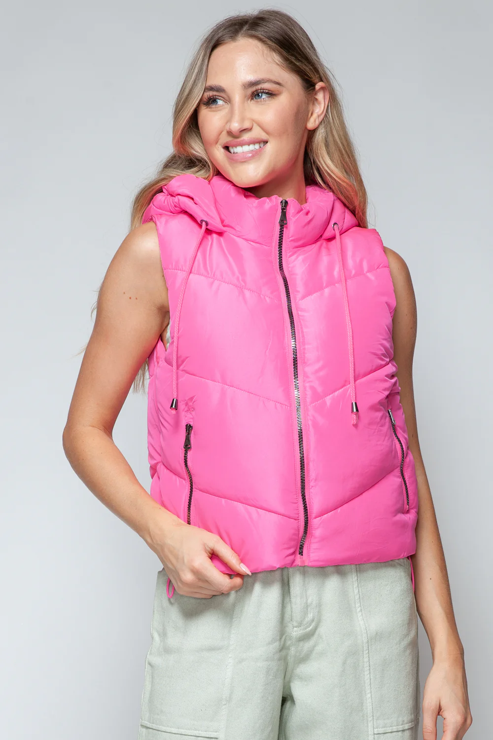 Snobbish Zip Up Quilted Hooded Vest - Image 5