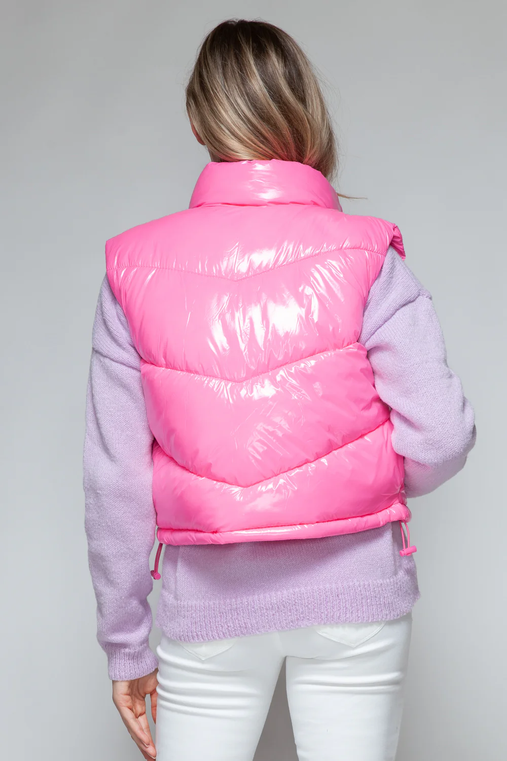 Snobbish Zip Up Turtleneck Shiny Quilted Vest - Image 3