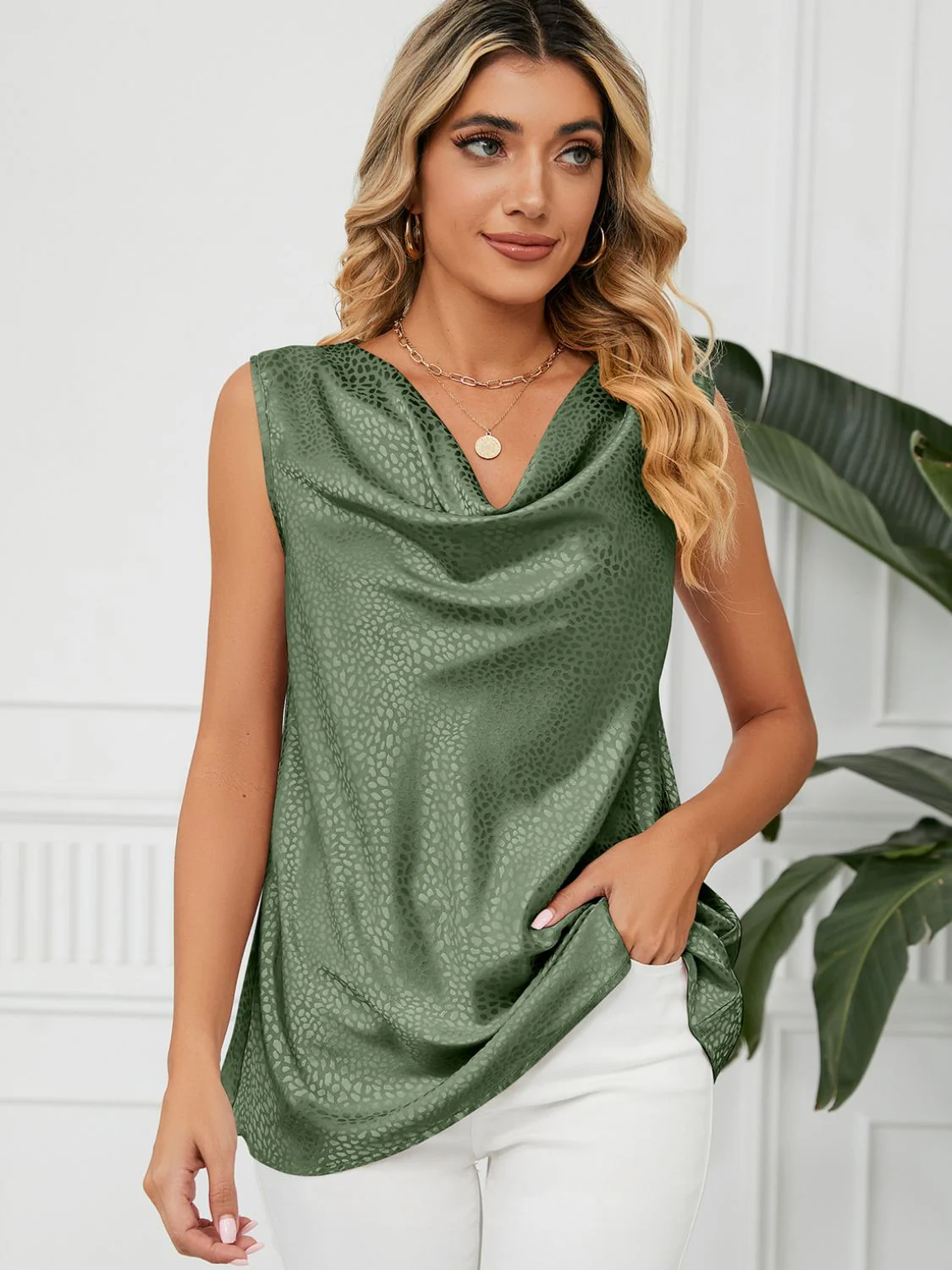 Solid Cowl Neck Top - Image 11