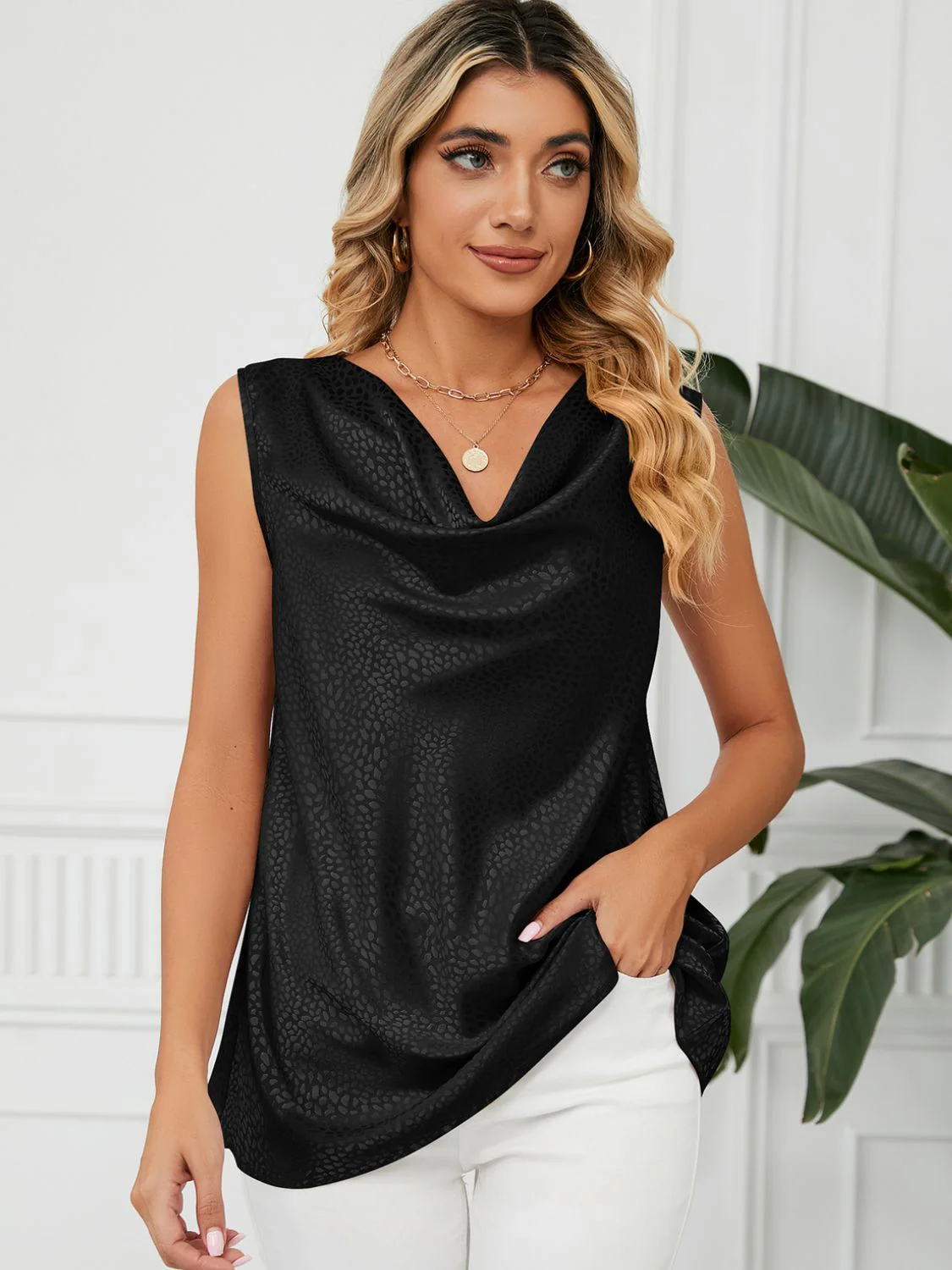 Solid Cowl Neck Top - Image 14