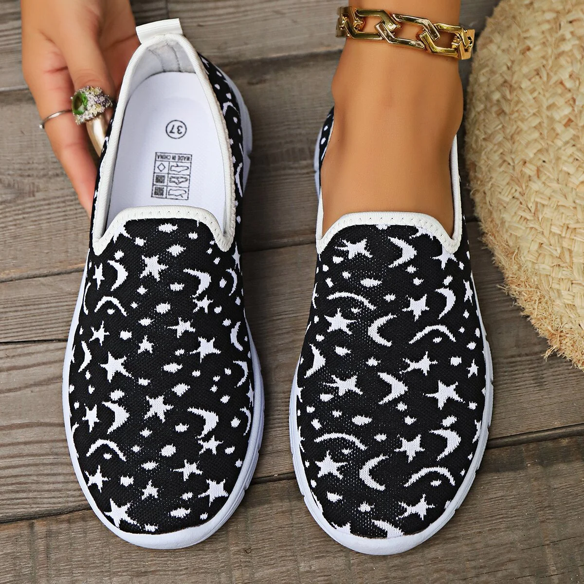 Star & Moon Pattern Flat Loafers - Image 4
