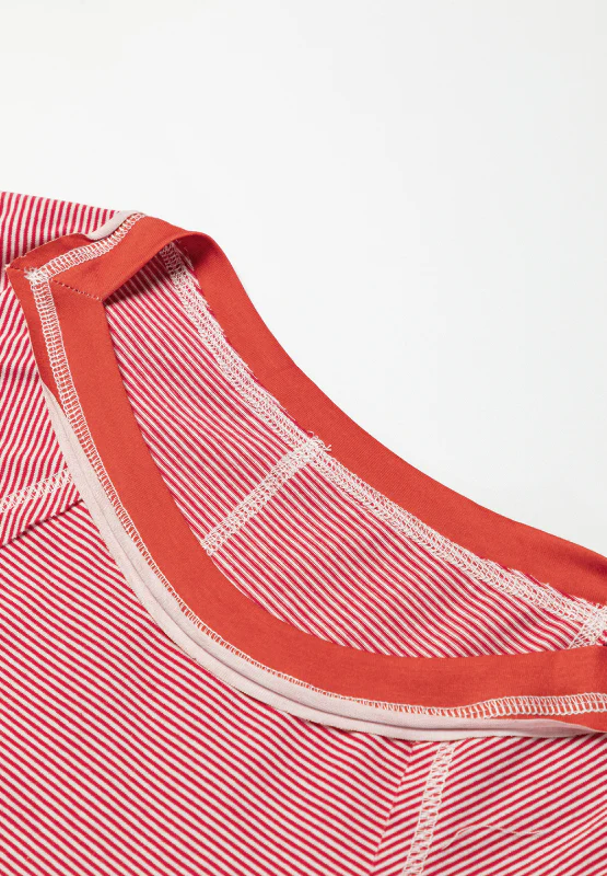 Striped Floral Patchwork Round Neck Top - Image 10