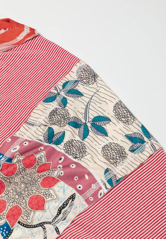 Striped Floral Patchwork Round Neck Top - Image 11