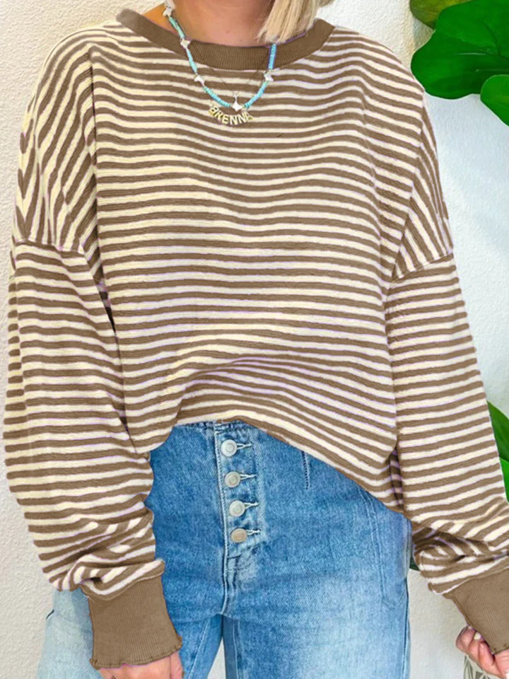 Striped Round Neck Long Sleeve Sweatshirt - Image 15