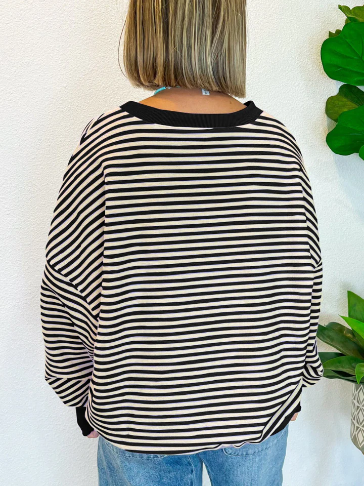Striped Round Neck Long Sleeve Sweatshirt - Image 22