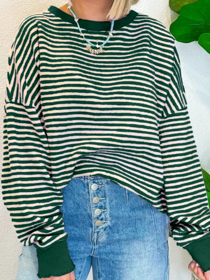 Striped Round Neck Long Sleeve Sweatshirt - Image 27