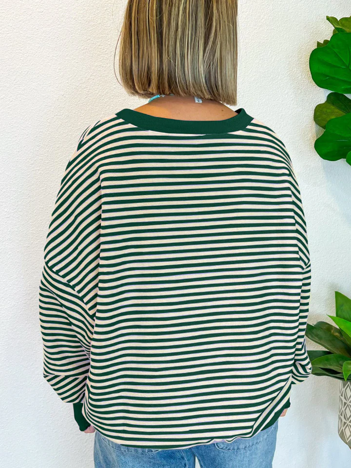 Striped Round Neck Long Sleeve Sweatshirt - Image 28
