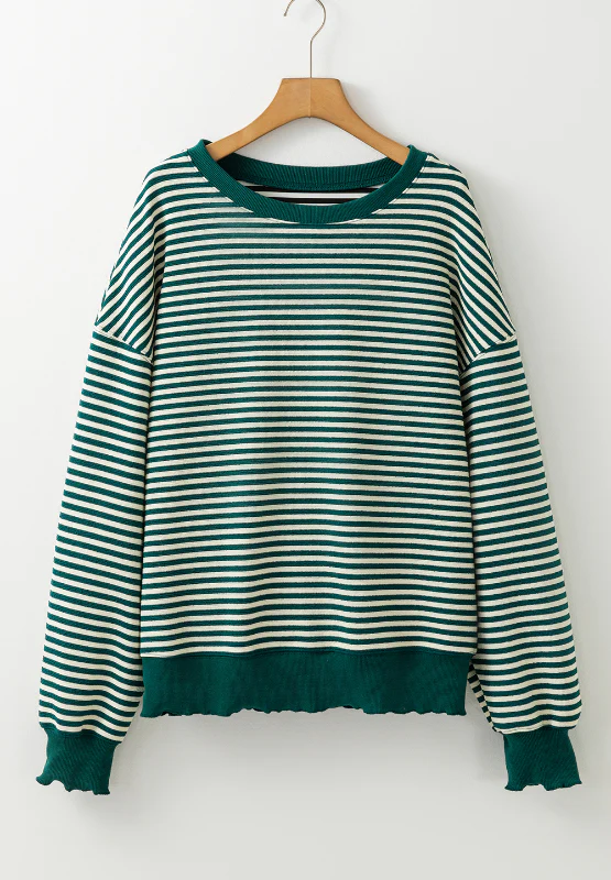 Striped Round Neck Long Sleeve Sweatshirt - Image 29