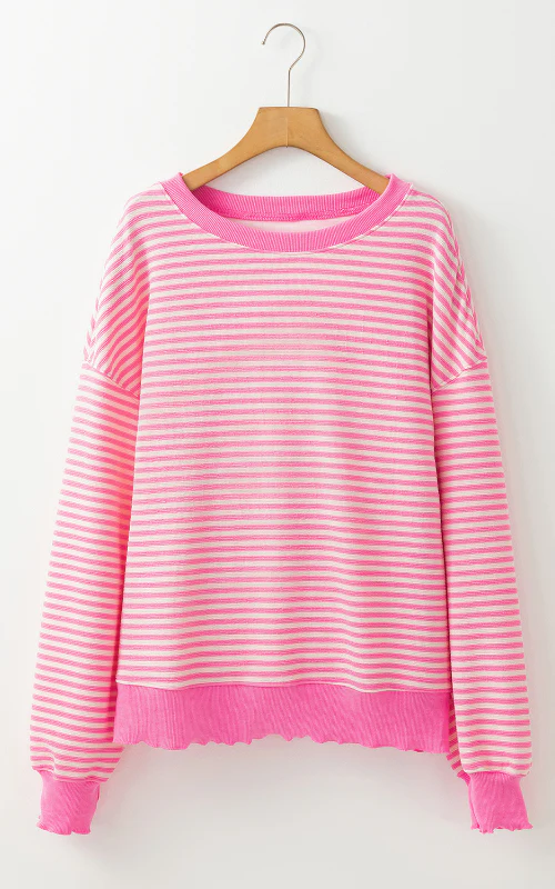Striped Round Neck Long Sleeve Sweatshirt - Image 4