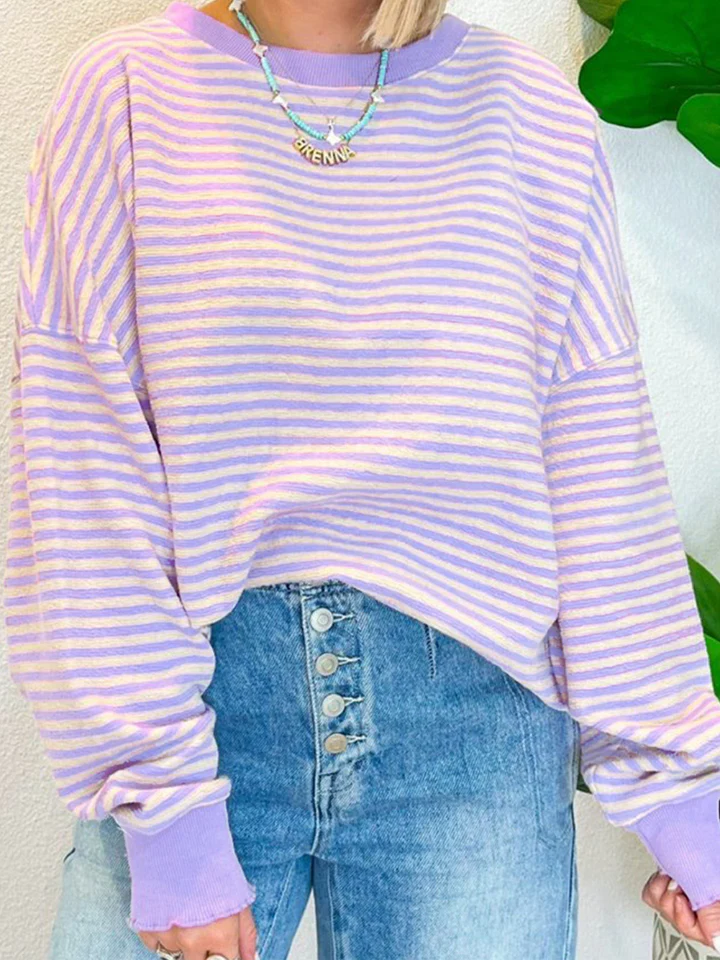 Striped Round Neck Long Sleeve Sweatshirt - Image 7