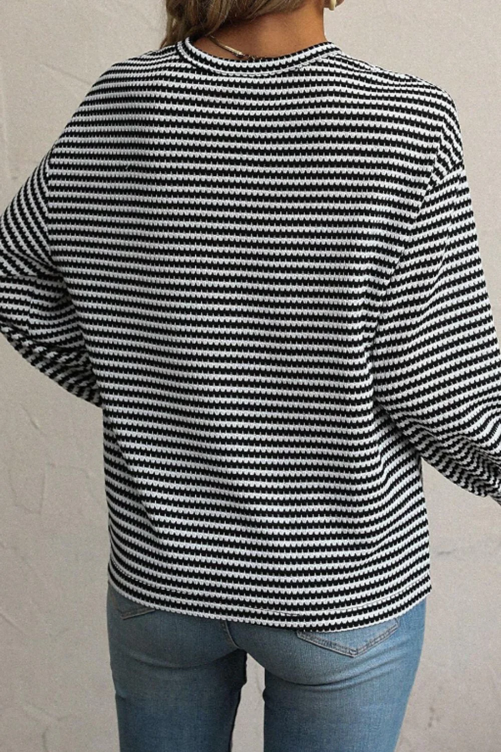 Striped Round Neck Long Sleeve Top - Image 4
