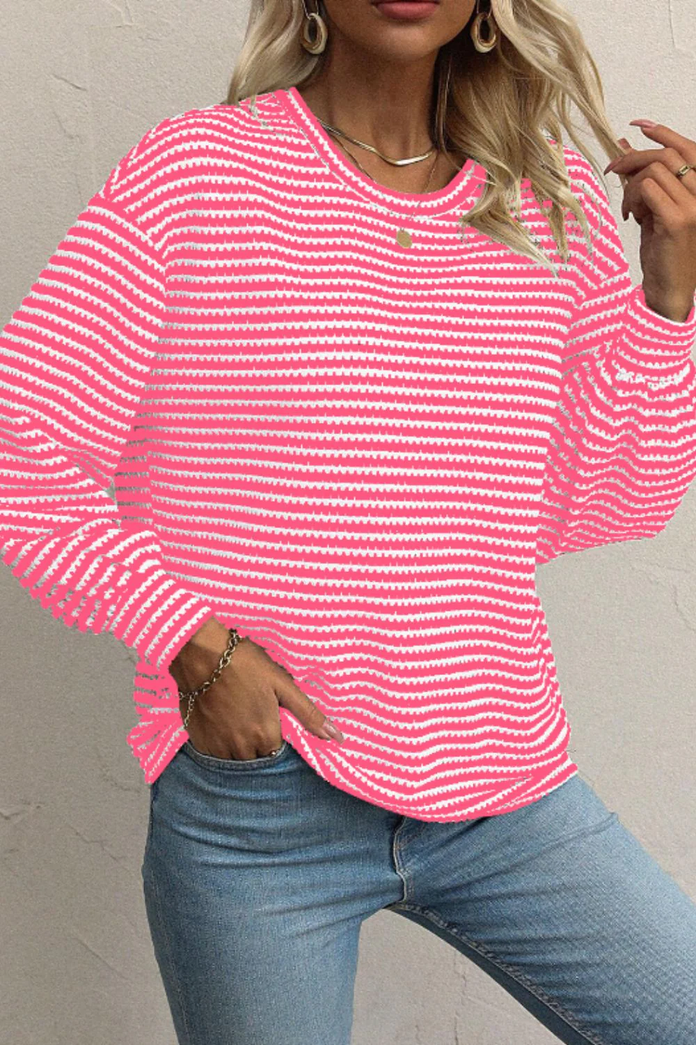 Striped Round Neck Long Sleeve Top - Image 7