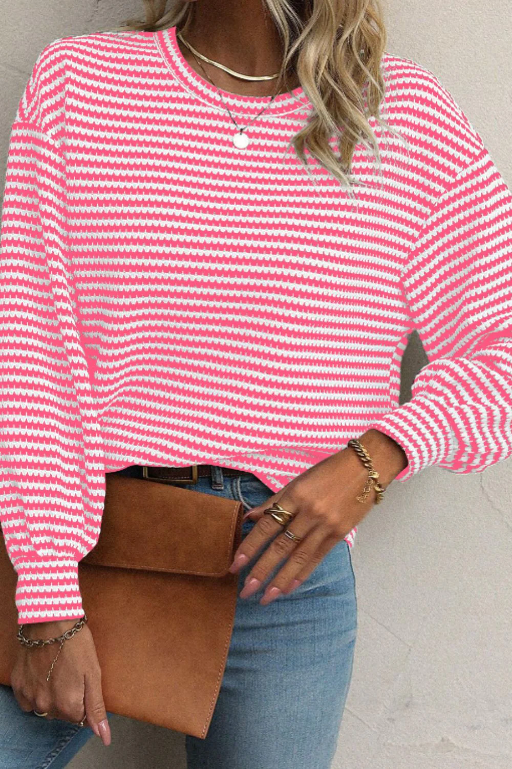 Striped Round Neck Long Sleeve Top - Image 8