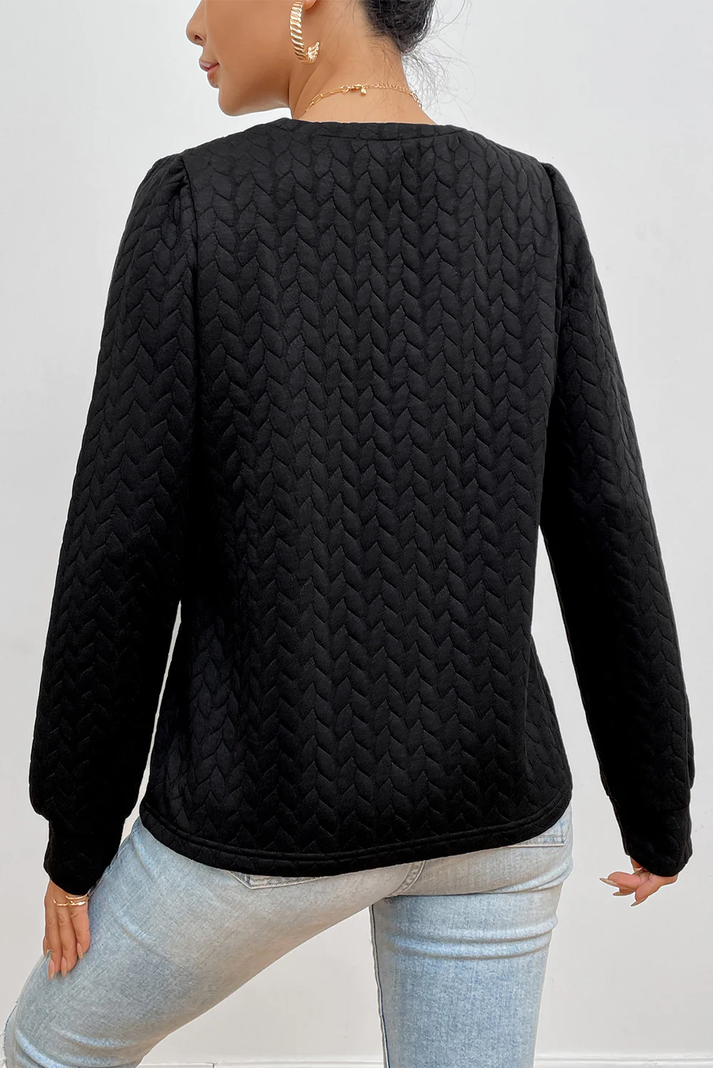 Texture Round Neck Long Sleeve Sweatshirt - Image 6