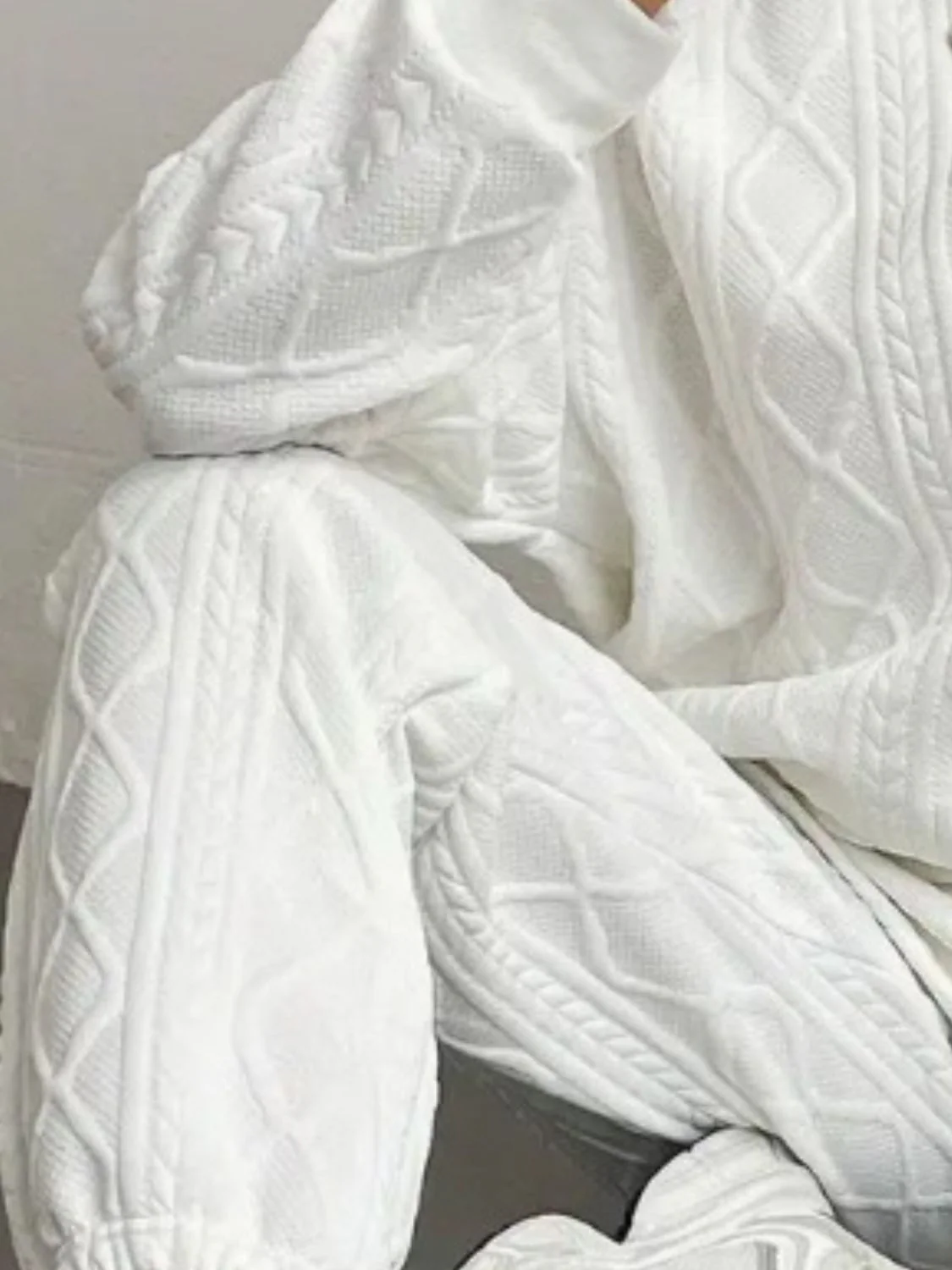 Texture Round Neck Long Sleeve Top and Pants Set - Image 12