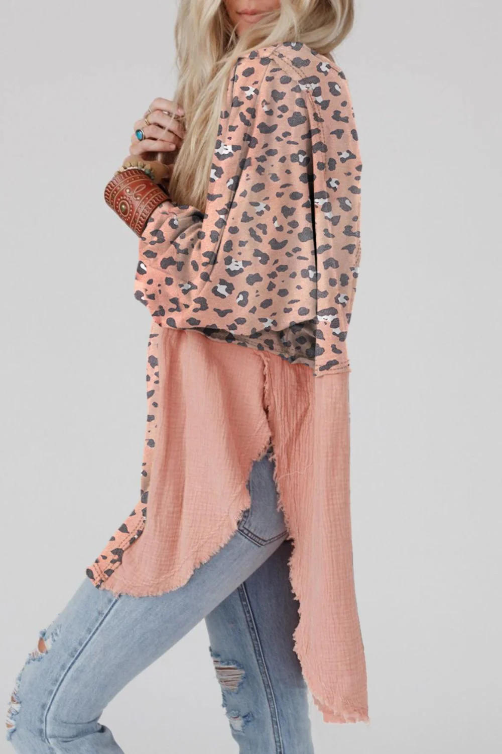 Textured Leopard Dropped Shoulder Blouse - Image 3