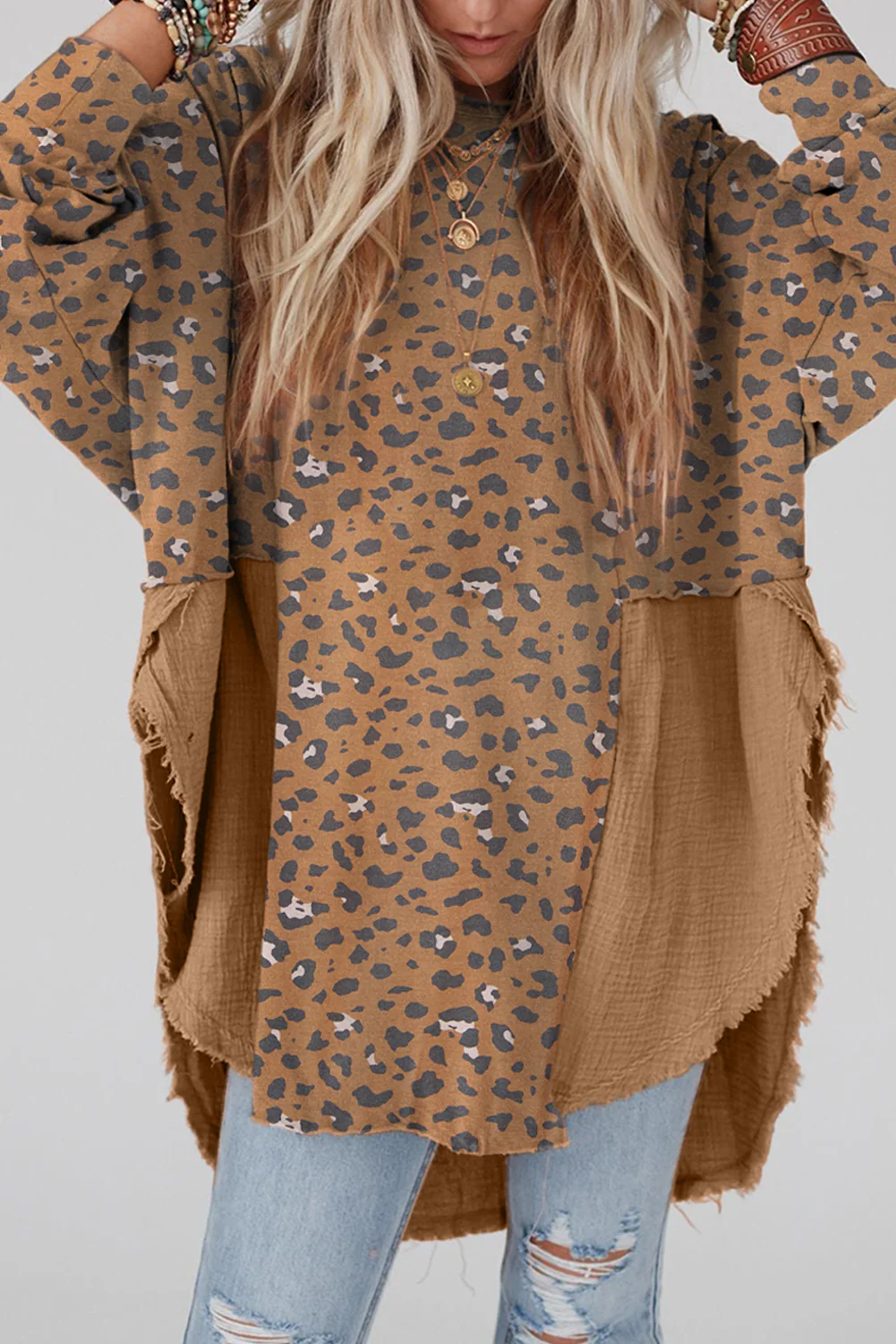 Textured Leopard Dropped Shoulder Blouse - Image 4