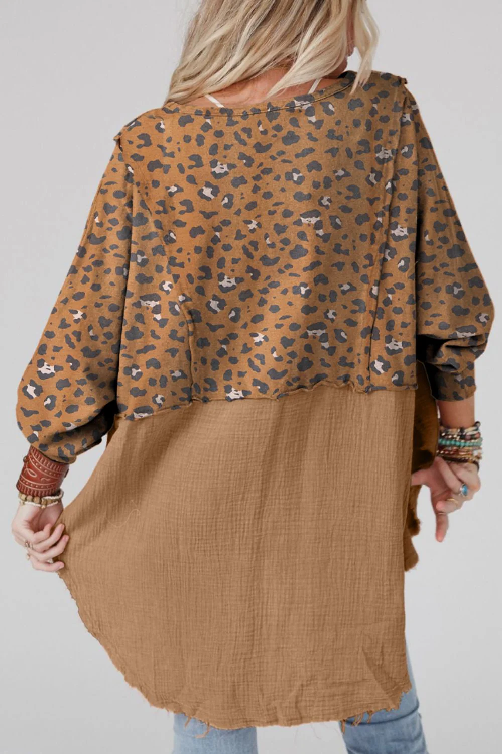 Textured Leopard Dropped Shoulder Blouse - Image 5