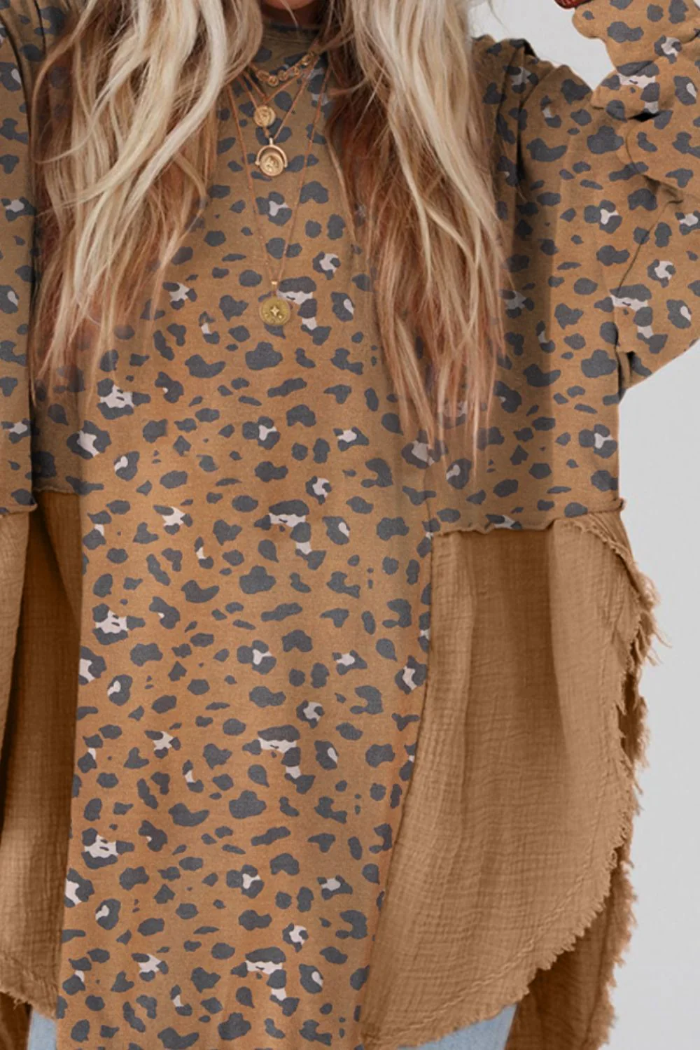 Textured Leopard Dropped Shoulder Blouse - Image 6