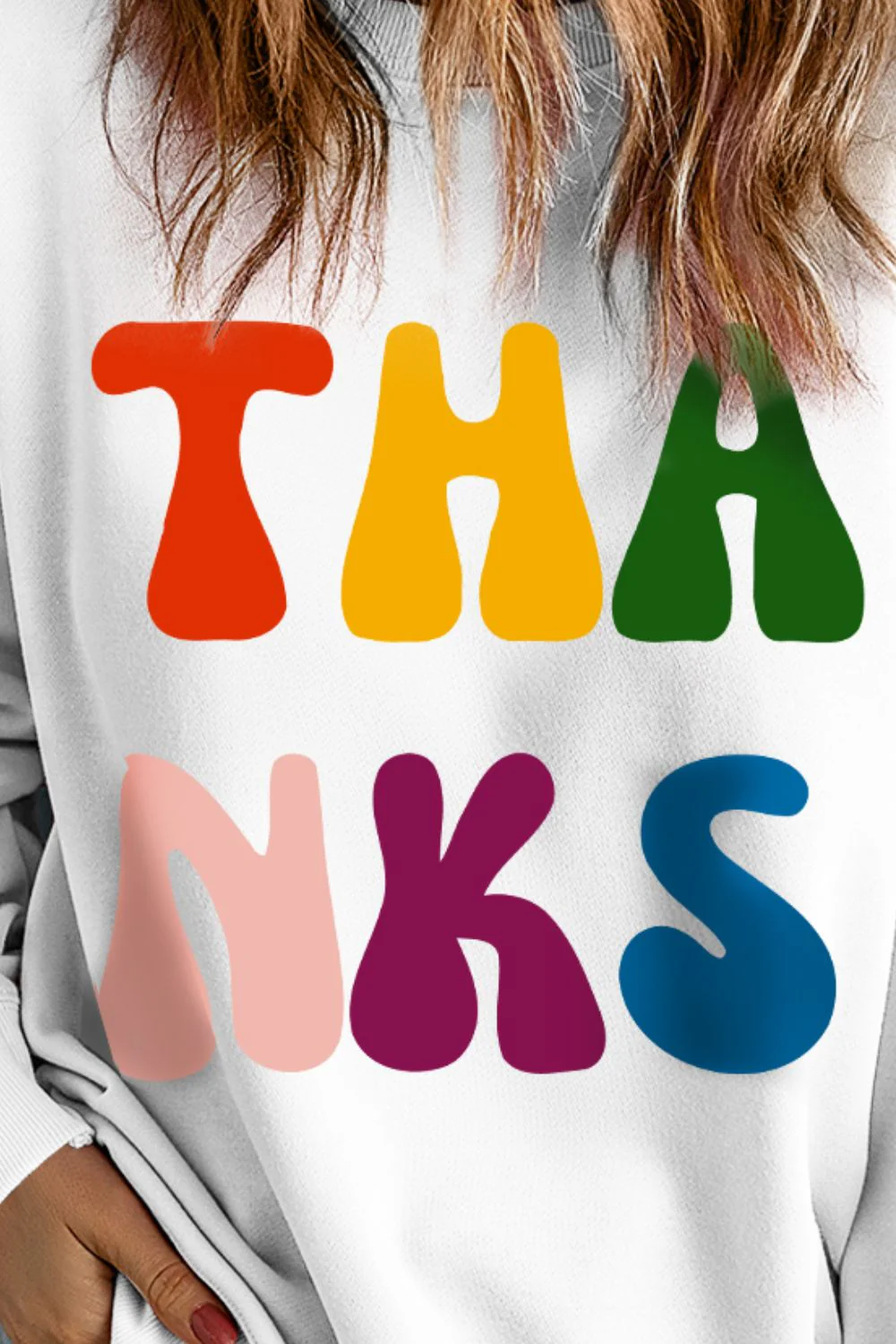 THANKS Round Neck Long Sleeve Sweatshirt - Image 3