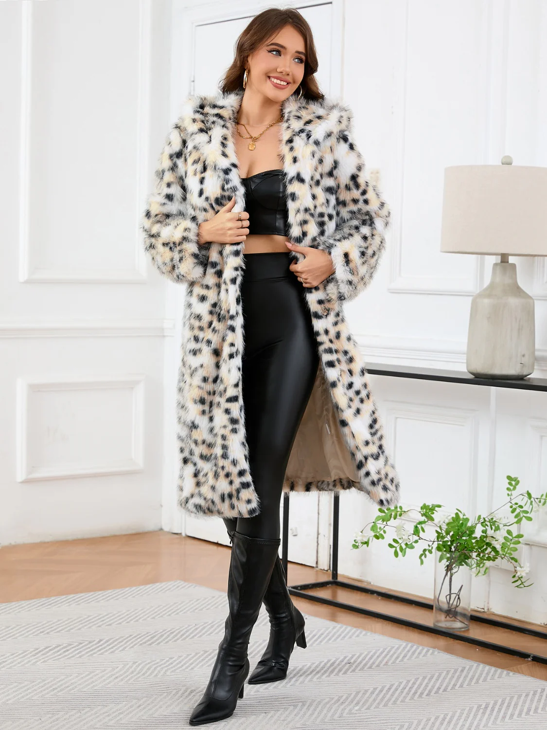 Thermal Leopard Faux Fur Hooded Outerwear - Image 3