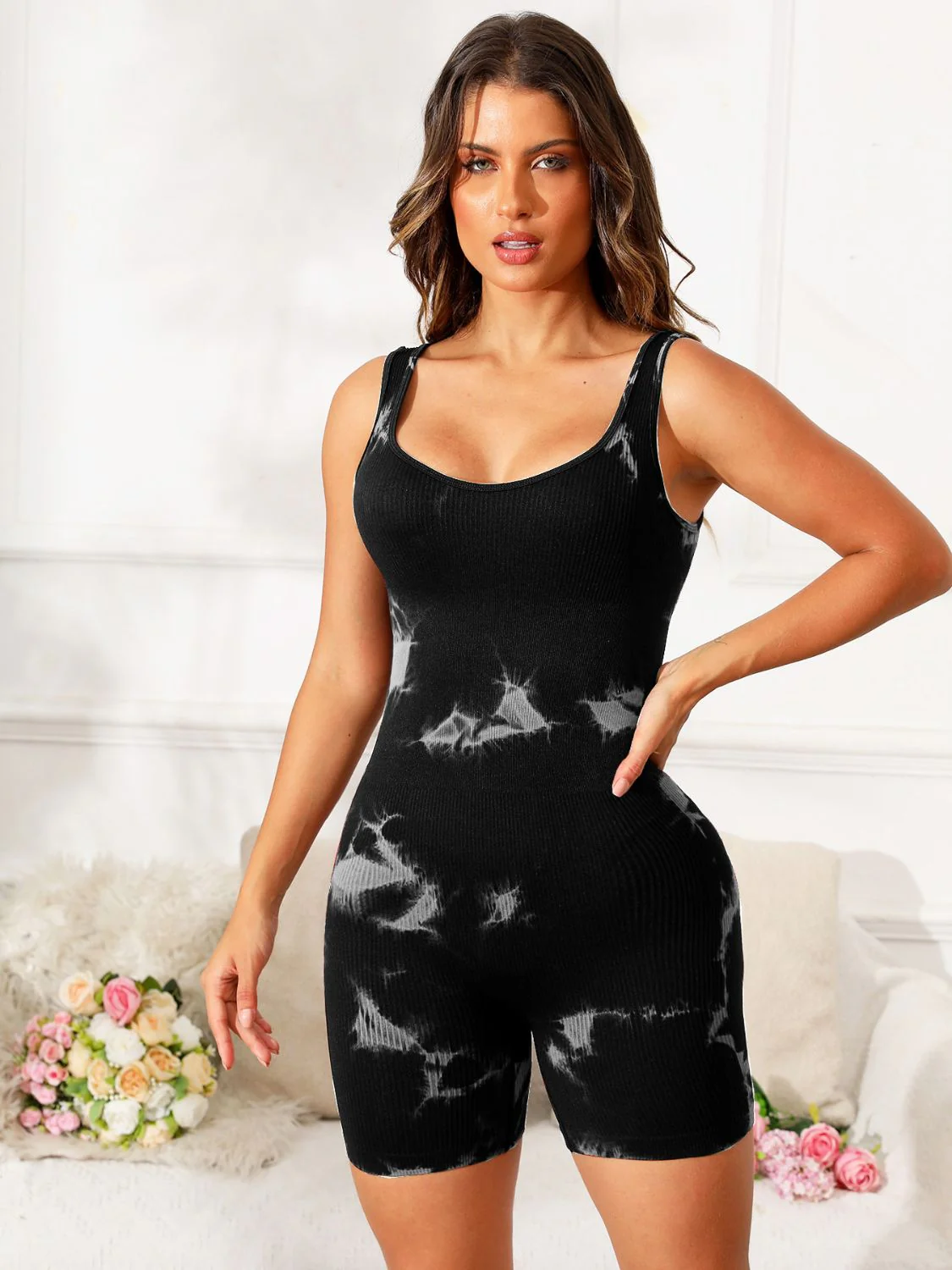 Tie-Dye Wide Strap Active Romper - Image 3