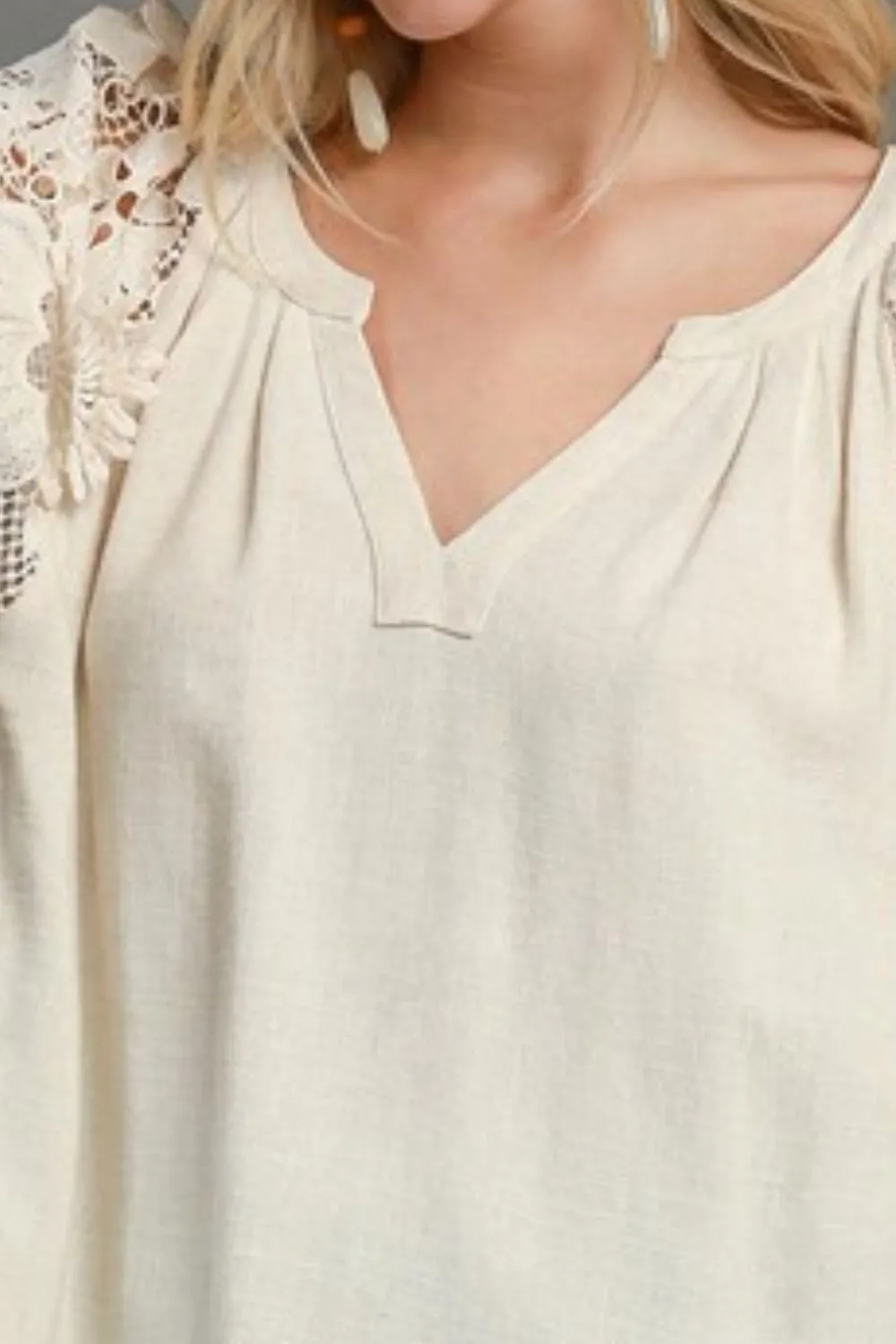 Umgee Full Size French Terry Boxy Cut Top with 3D Floral Sleeve Plus Size - Image 3