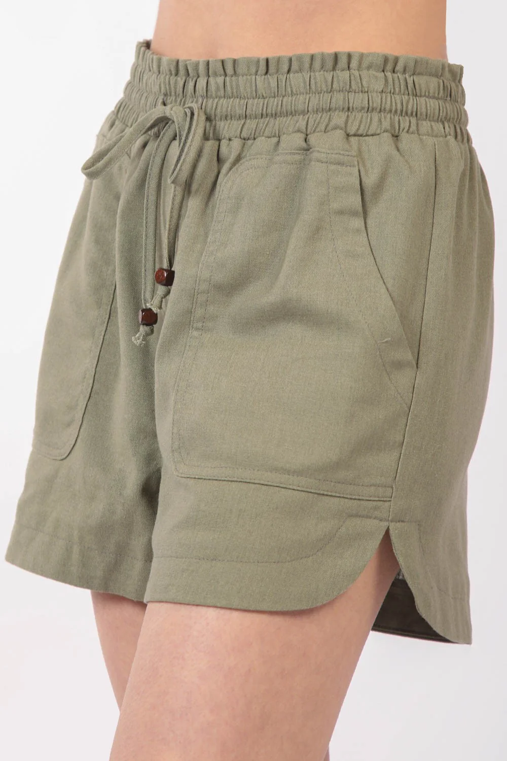 VERY J Drawstring Elastic Waist Linen Shorts - Image 3