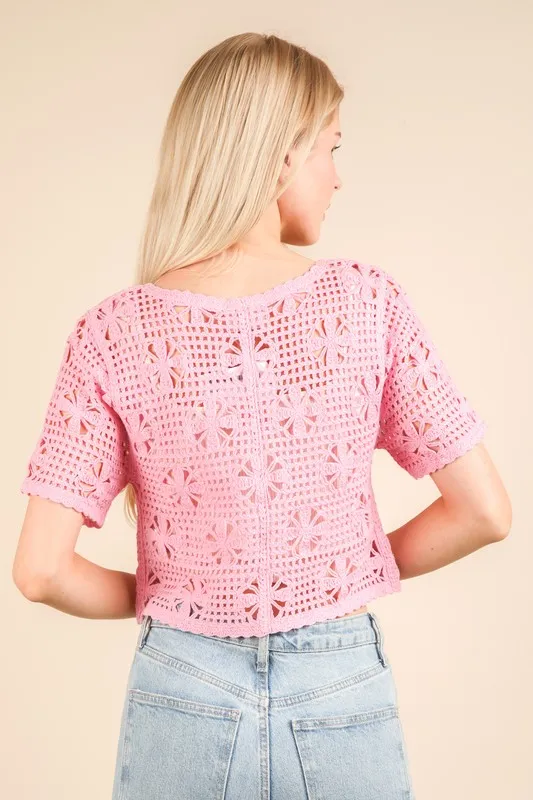 VERY J Front Tie Crochet Crop Top - Image 3