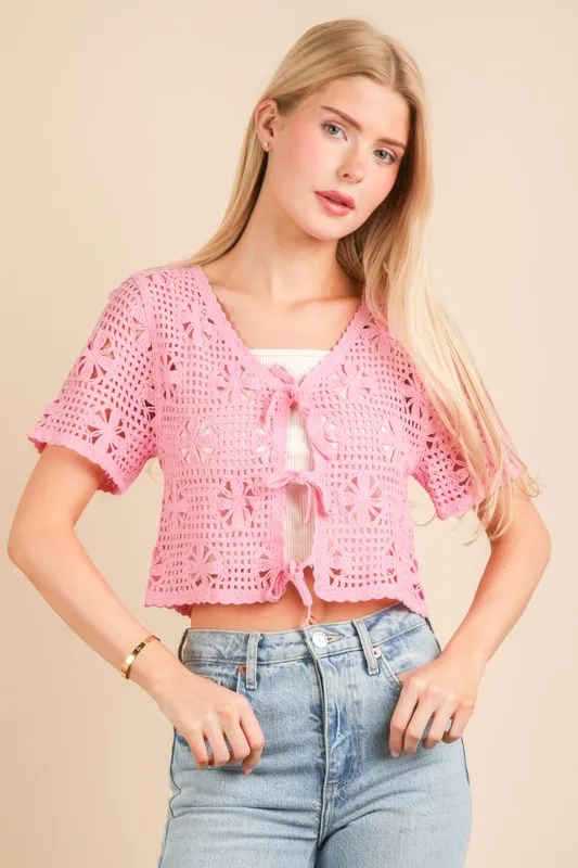 VERY J Front Tie Crochet Crop Top - Image 4