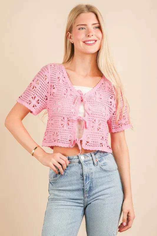 VERY J Front Tie Crochet Crop Top - Image 5
