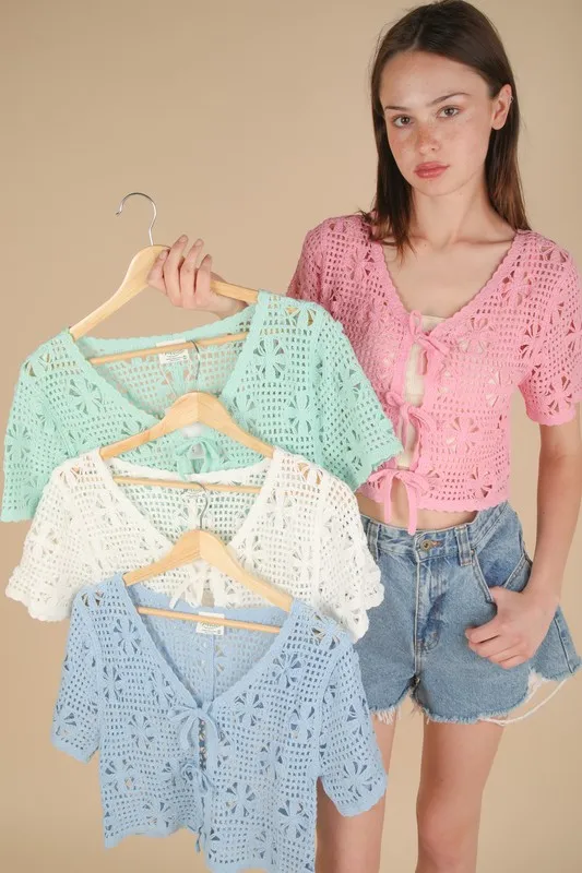 VERY J Front Tie Crochet Crop Top - Image 6