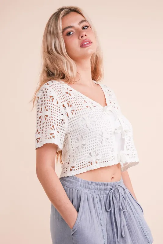 VERY J Front Tie Crochet Crop Top - Image 3